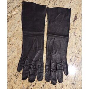 Vintage Womens Size S 6 Brown Leather Formal 13" Long Gloves France